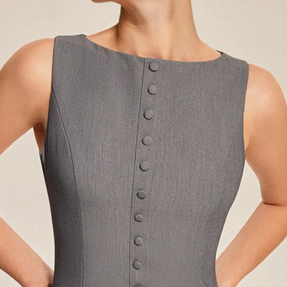 Round Neck Sleeveless Ruffled Mini Dress | New Mini Buttoned Dress - Picture 5 of 9